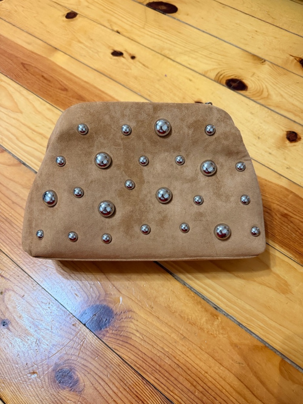 a new day Tan Suede Studded Crossbody Bag with Silver Chain
